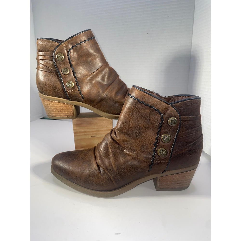 Baretraps Women's Size 6M Brown Ankle Boots Western Cowboy Button Accent